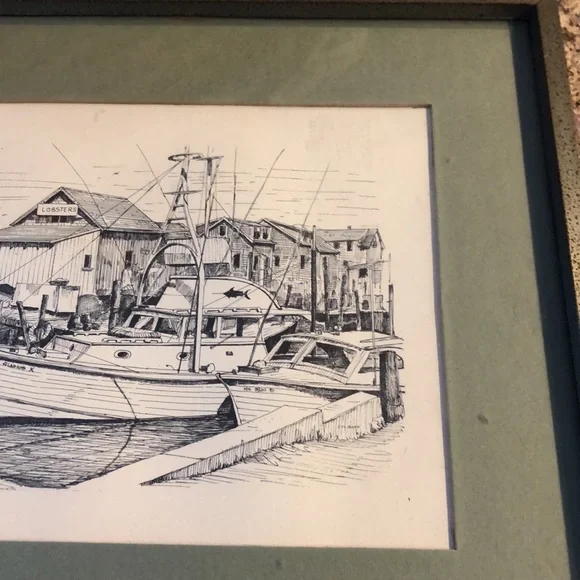 Goff Prints Framed and Matted Boat, Lobster Waterfront Scene - Picture 4 of 11
